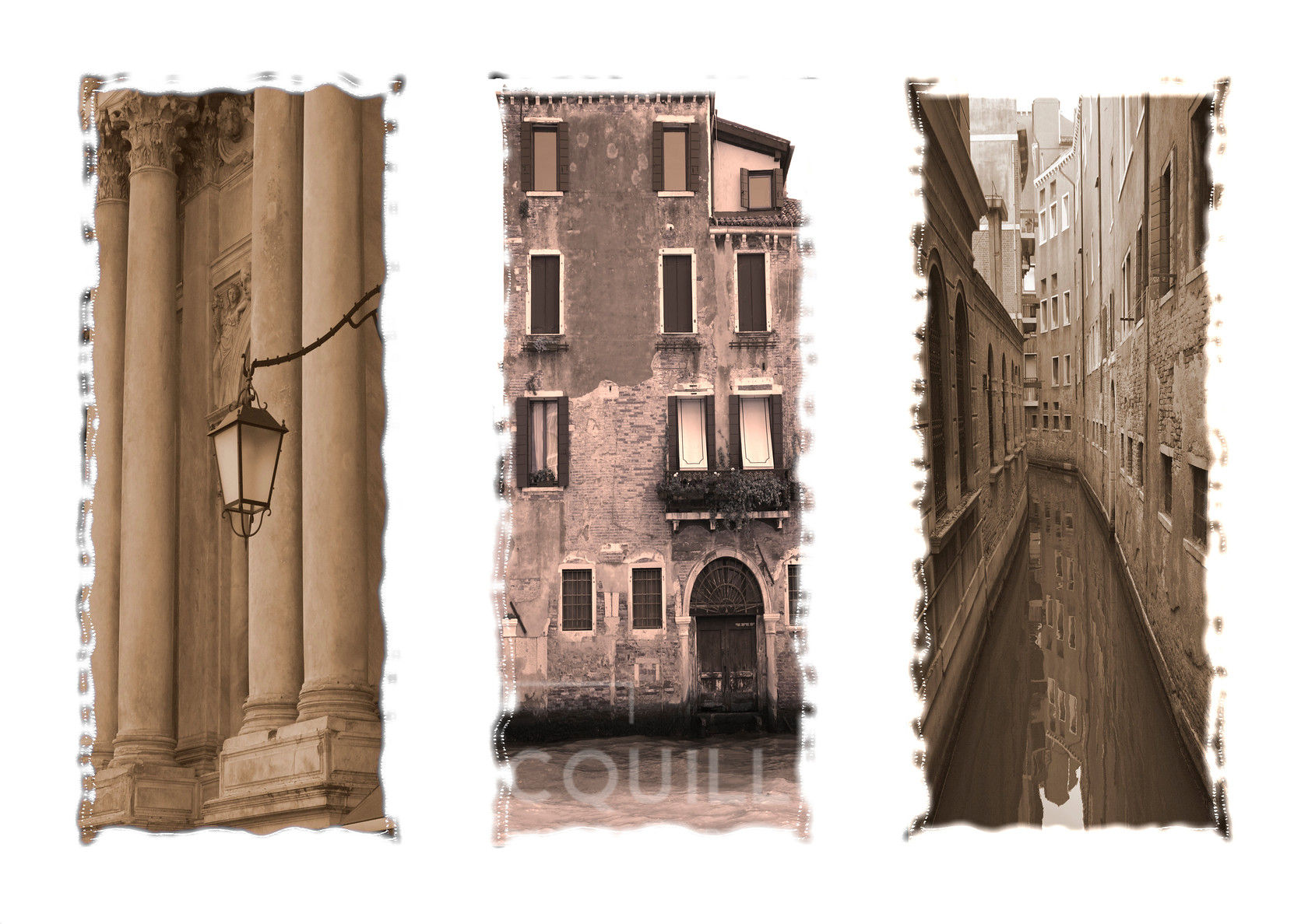 TRIPTYCH VENICE 
 Keywords: italy,venice,triptych,canal,light,station,buildings,water,windows,stone,holiday